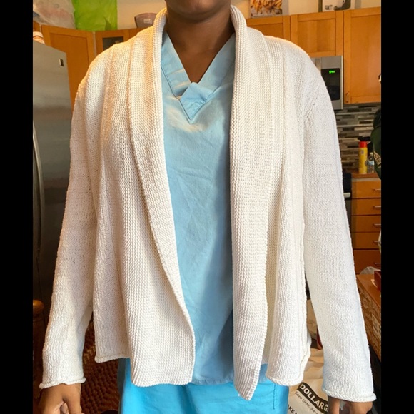 Eileen Fisher Sweaters - SALE Eileen Fisher Cotton Rayon White Chunky Open Front Cardigan, Size XL